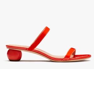 Kate Spade Orange-Red Palm Leather Slide-On Heeled Sandals